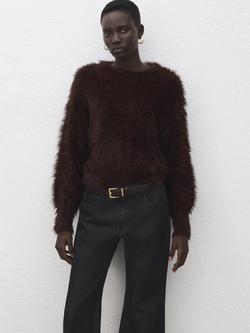 Mango Toby Faux Fur Jumper, Brown, Brown