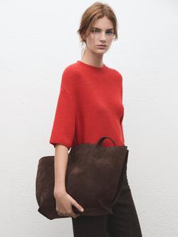 Mango Crew Neck 3/4 Sleeve Jumper, Red, Red