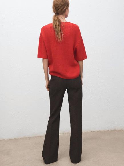 Mango Crew Neck 3/4 Sleeve Jumper, Red - view 2, Red