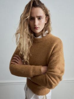 Mango Crew Neck Long Sleeve Jumper, Camel, Camel