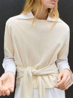 Mango Crew Neck Short Sleeve Wool Blend Jumper, Raw