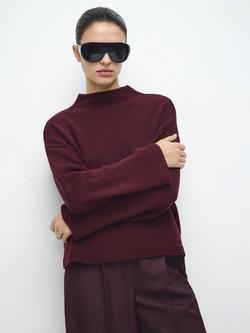 Mango High Neck Relaxed Fit Jumper, Wine, Wine