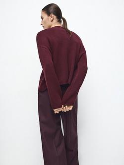 Mango High Neck Relaxed Fit Jumper, Wine - view 2, Wine