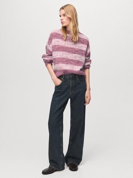 Mango High Neck Stripe Jumper, Pastel Pink, Pastel Pink