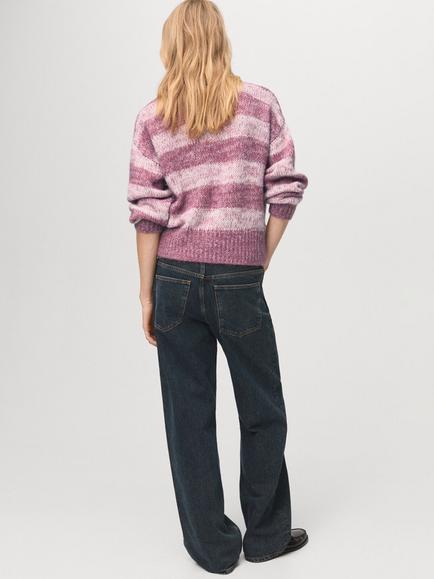 Mango High Neck Stripe Jumper, Pastel Pink - view 2, Pastel Pink