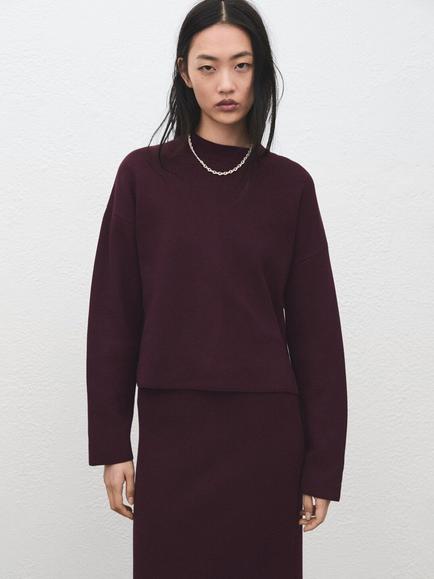 Mango Crew Neck Long Sleeve Jumper, Wine, Wine