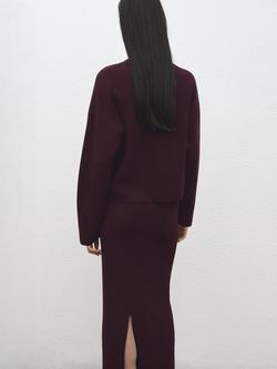 Mango Crew Neck Long Sleeve Jumper, Wine - view 2, Wine