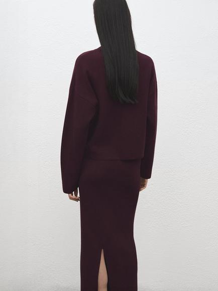 Mango Crew Neck Long Sleeve Jumper, Wine - view 2, Wine
