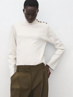Mango High Neck Button Shoulder Jumper, Raw