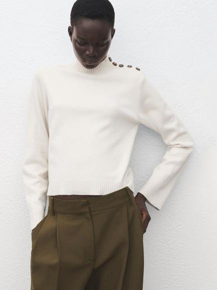 Mango High Neck Button Shoulder Jumper, Raw