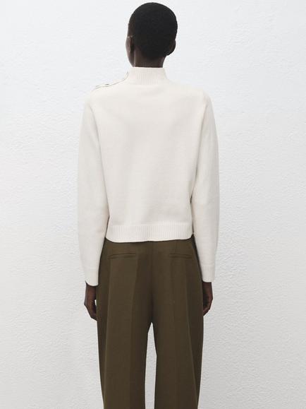 Mango High Neck Button Shoulder Jumper - view 2, Raw