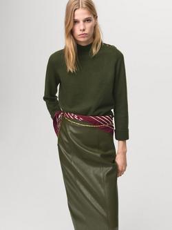 Mango High Neck Button Shoulder Jumper, Khaki