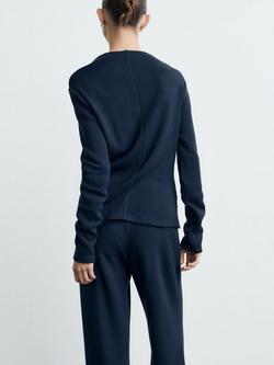Mango High Neck Fine Knit Jumper, Navy - view 2, Navy