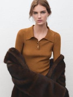 Mango Collared Rib Knit Top, Tobacco, Tobacco
