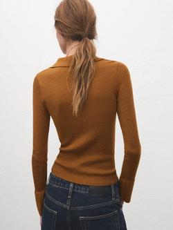 Mango Collared Rib Knit Top, Tobacco - view 2, Tobacco