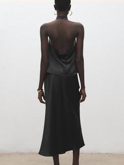 Mango Draped Cowl Halterneck Top, Black - view 2, Black