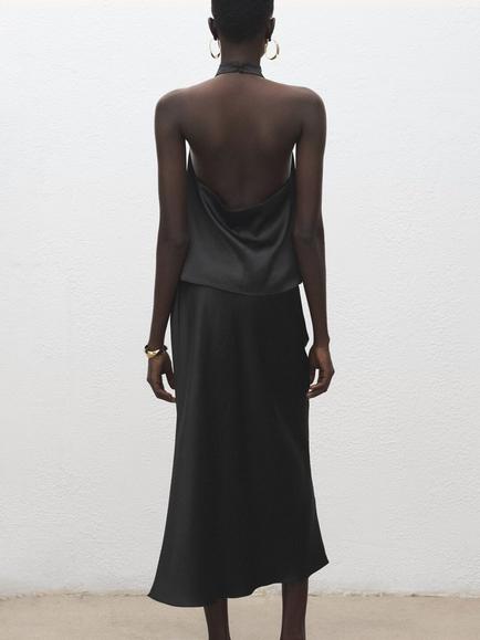Mango Draped Cowl Halterneck Top, Black - view 2, Black