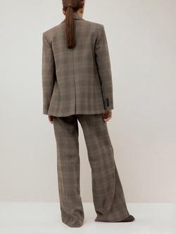 Mango High Waist Check Wide Leg Trousers, Brown - view 2, Brown