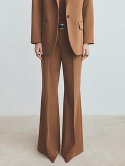 Mango High Rise Wide Leg Trousers, Caramel, Caramel