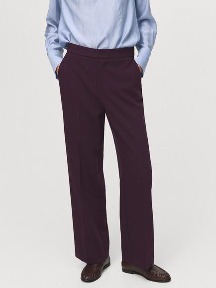 Mango High Rise Straight Tailored Trousers, Damson, Damson