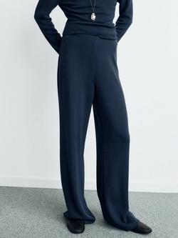 Mango Elastic Waist Straight Trousers, Navy, Navy