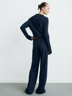 Mango Elastic Waist Straight Trousers, Navy - view 2, Navy
