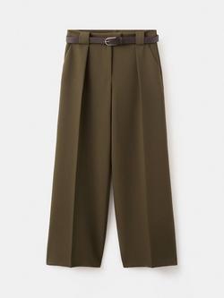 Mango High Waist Pleated Wide Leg Trousers, Khaki, Khaki