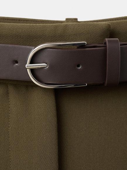 Mango High Waist Pleated Wide Leg Trousers, Khaki - view 2, Khaki