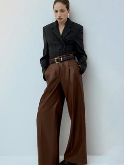 Mango Wide Leg Faux Leather Trousers, Camel, Camel