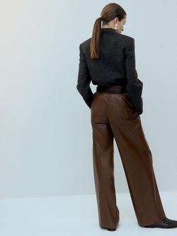 Mango Wide Leg Faux Leather Trousers, Camel - view 2, Camel