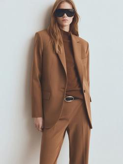 Mango Longline Tailored Blazer, Caramel, Caramel