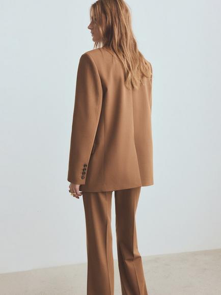 Mango Longline Tailored Blazer, Caramel - view 2, Caramel