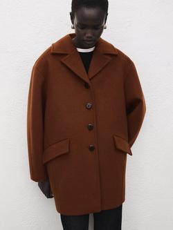 Mango Oversized Collared Wool Blend Coat, Camel, Camel