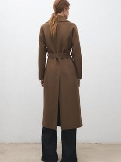 Mango Belted Longline Wool Blend Coat, Camel - view 2, Camel