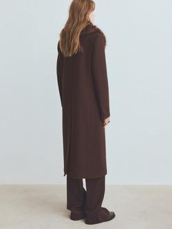 Mango Faux Fur Collar Wool Blend Coat, Chocolate - view 2, Chocolate