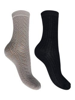 Charnos Pelerine & Rib Ankle Socks, Pack of 2, Black/Grey