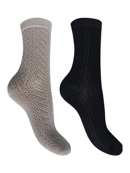 Charnos Pelerine & Rib Ankle Socks, Pack of 2, Black/Grey