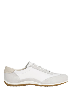 Geox Vega Leather and Suede Lace Up Trainers, Off White/Ice, Off White/Ice