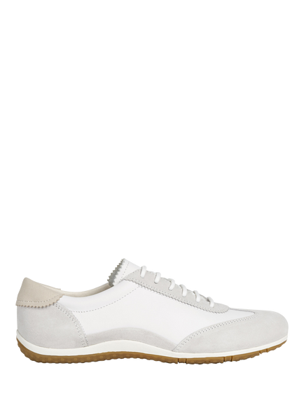 Geox Vega Leather and Suede Lace Up Trainers, Off White/Ice, Off White/Ice