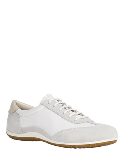 Geox Vega Leather and Suede Lace Up Trainers, Off White/Ice - view 2, Off White/Ice
