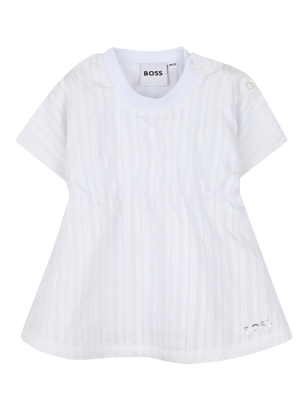 HUGO BOSS Kids' Short Sleeve Seersucker Dress Set, White, White