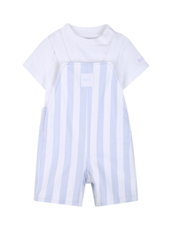 HUGO BOSS Baby T-Shirt and Striped Short Dungarees Set, Pale Blue