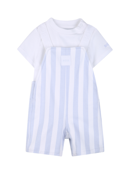HUGO BOSS Baby T-Shirt and Striped Short Dungarees Set, Pale Blue