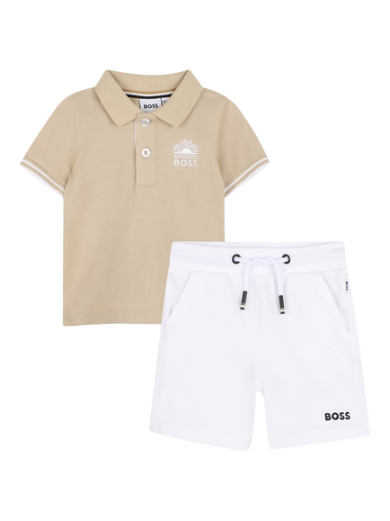 HUGO BOSS Baby Classic Polo Shirt and Bermuda Shorts Set, Stone, Stone