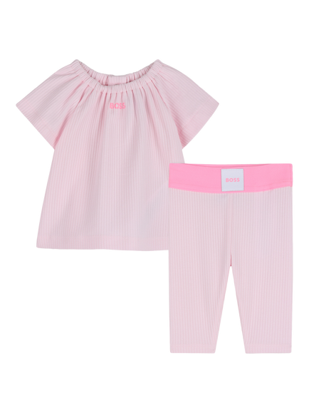 HUGO BOSS Baby Ribbed Tunic Top and Leggings Set, Festival Bloom, Festival Bloom