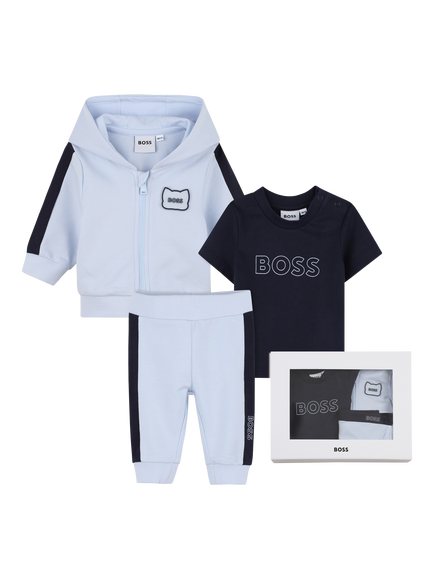 HUGO BOSS Baby Colourblock Hoodie, T-Shirt and Trousers Set, Pale Blue