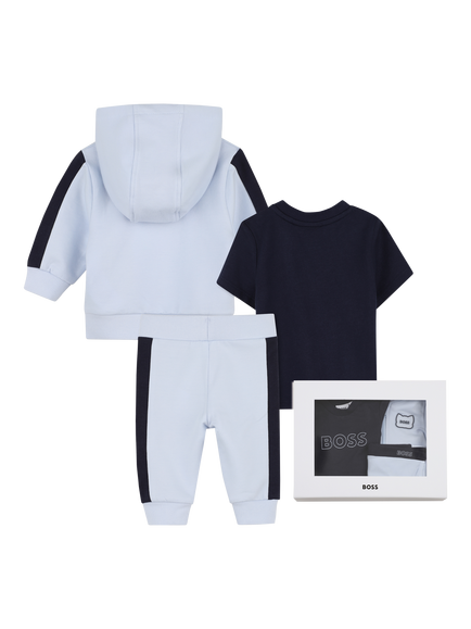 HUGO BOSS Baby Colourblock Hoodie, T-Shirt and Trousers Set - view 2, Pale Blue