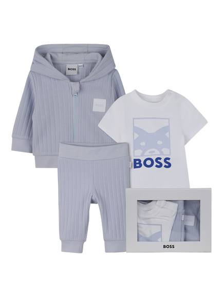 HUGO BOSS Baby Hoodie, T-Shirt and Trousers Set, Pale Blue, Pale Blue