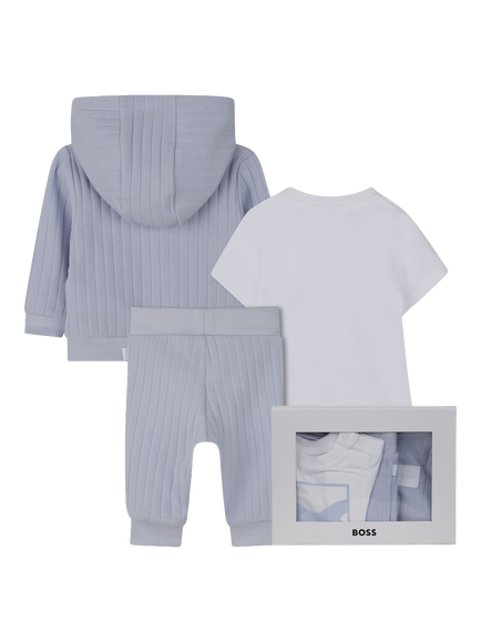 HUGO BOSS Baby Hoodie, T-Shirt and Trousers Set, Pale Blue - view 2, Pale Blue