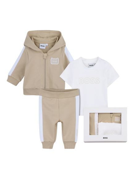 HUGO BOSS Baby Colourblock Hoodie, T-Shirt and Trousers Set, Stone